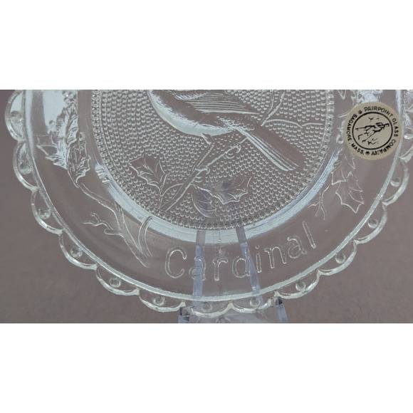 Cardinal Bird Glass Window Decor Pairpoint Cup Plate Clear Vintage 3.5" - Picture 5 of 8